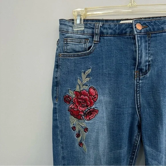 Floral Embroidered Skinny Jeans Y2K - Picture 4 of 7